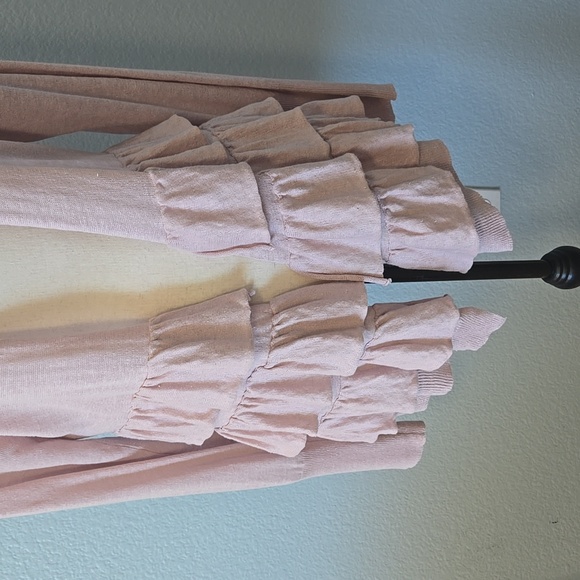 EILEEN FISHER Vintage Open Front Cardigan With Ruffle Tiers Pink Linen Sz LARGE - Picture 3 of 10